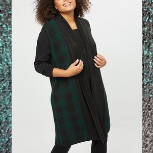 Lane Bryant 26w 28w 4x Green Black Cardigan Vest